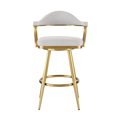 Rosalind Silver & Gold Fabric & Stainless Steel Low Back Bar Height Swivel Bar Chair