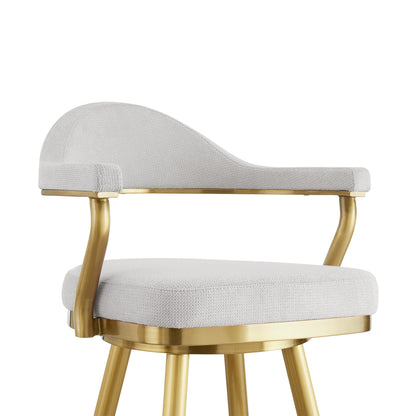 Silver & Gold Fabric & Stainless Steel Low Back Bar Height Swivel Bar Chair