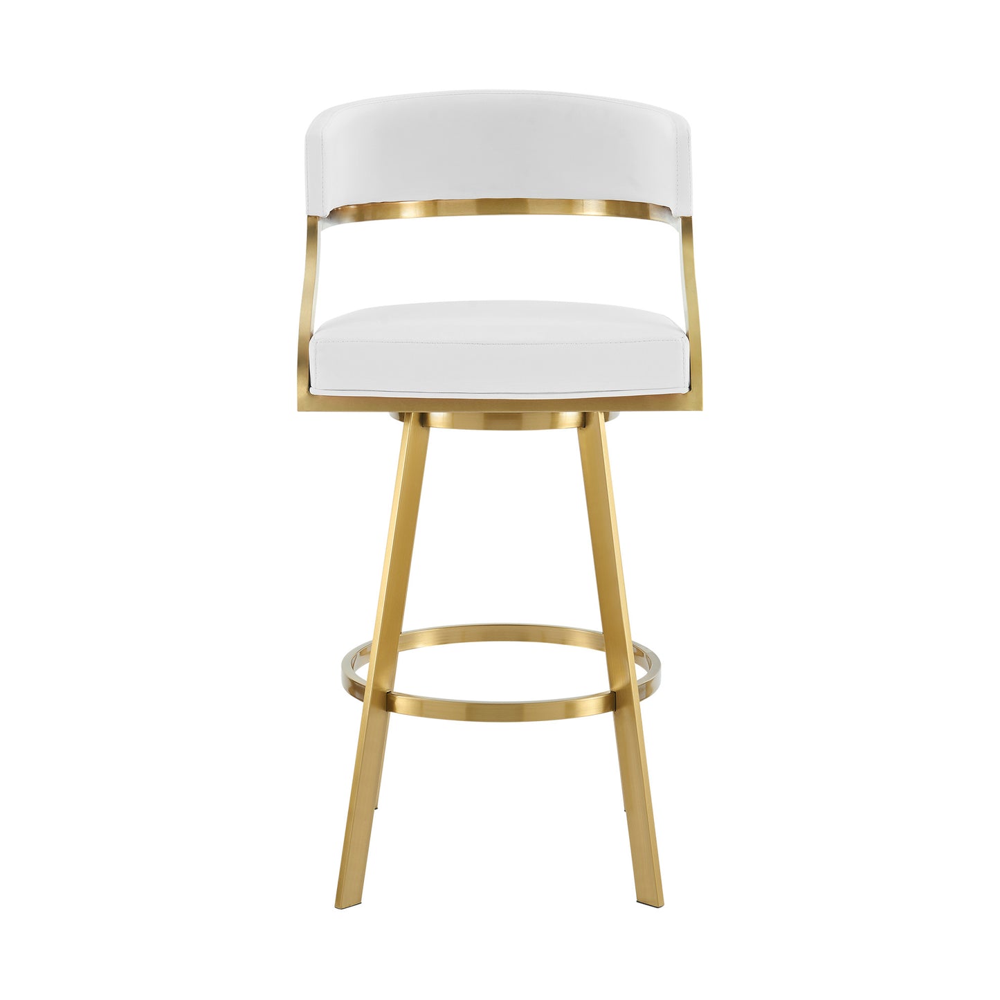 White & Gold Faux Leather & Stainless Steel Low Back Counter Height Swivel Bar Chair