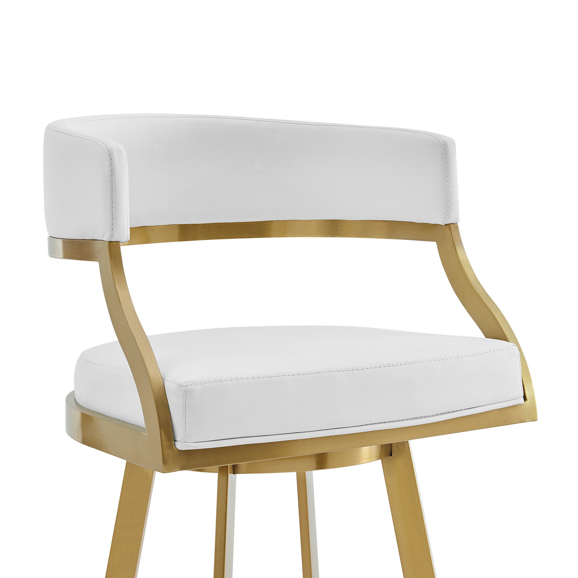 White & Gold Faux Leather & Stainless Steel Low Back Counter Height Swivel Bar Chair