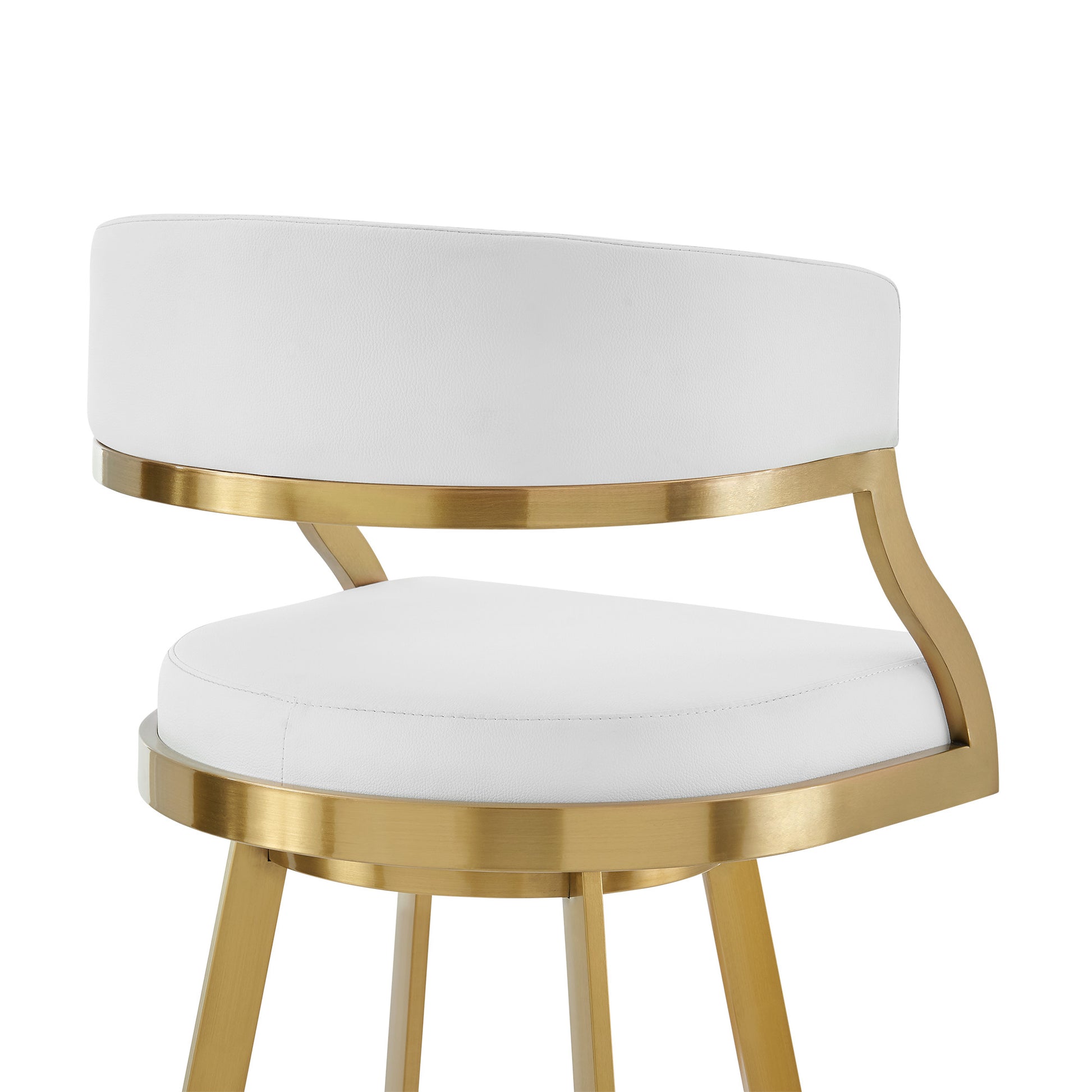White & Gold Faux Leather & Stainless Steel Low Back Counter Height Swivel Bar Chair