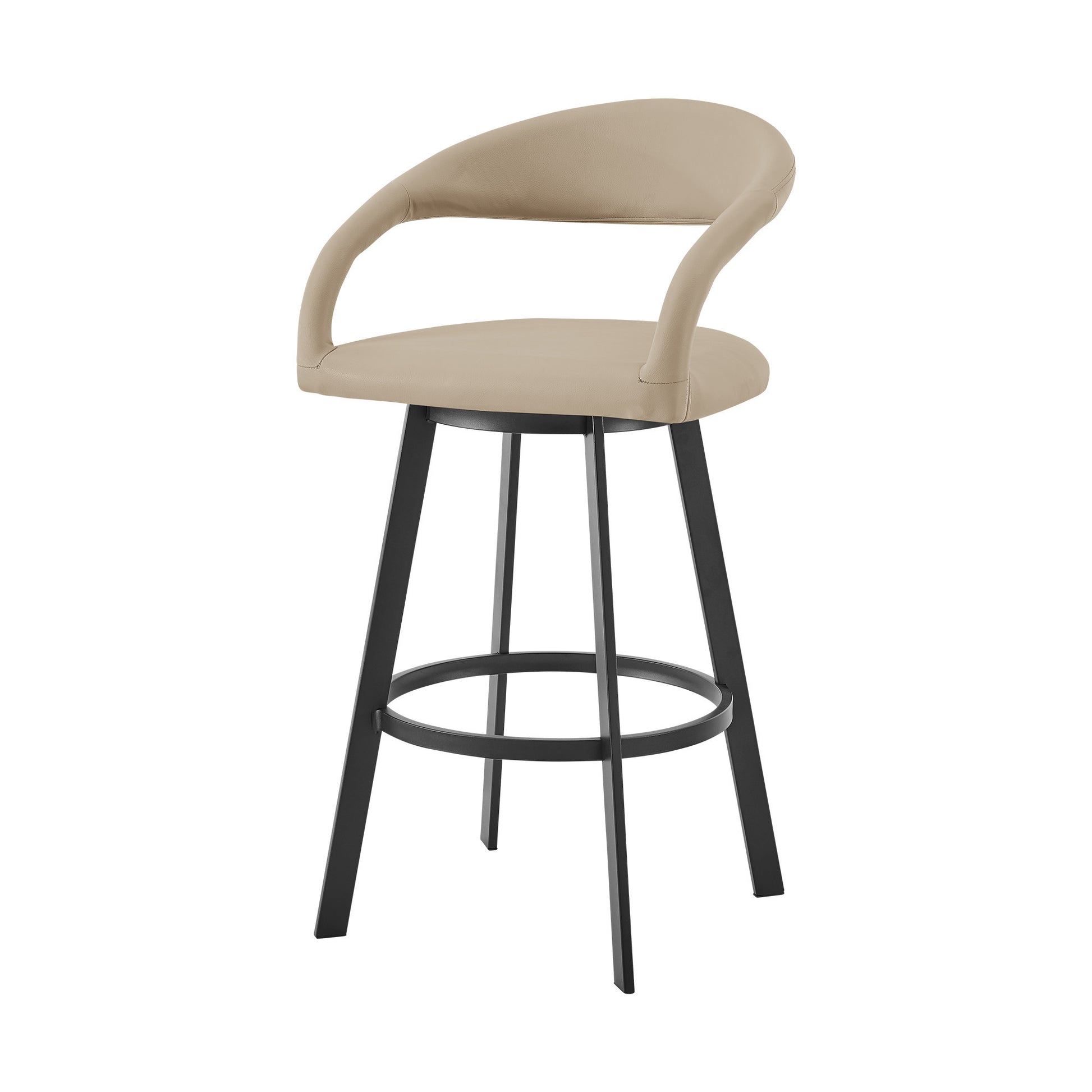 Beige & Black Faux Leather & Iron Low Back Counter Height Swivel Bar Chair