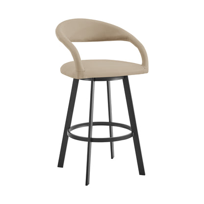 Beige & Black Faux Leather & Iron Low Back Counter Height Swivel Bar Chair