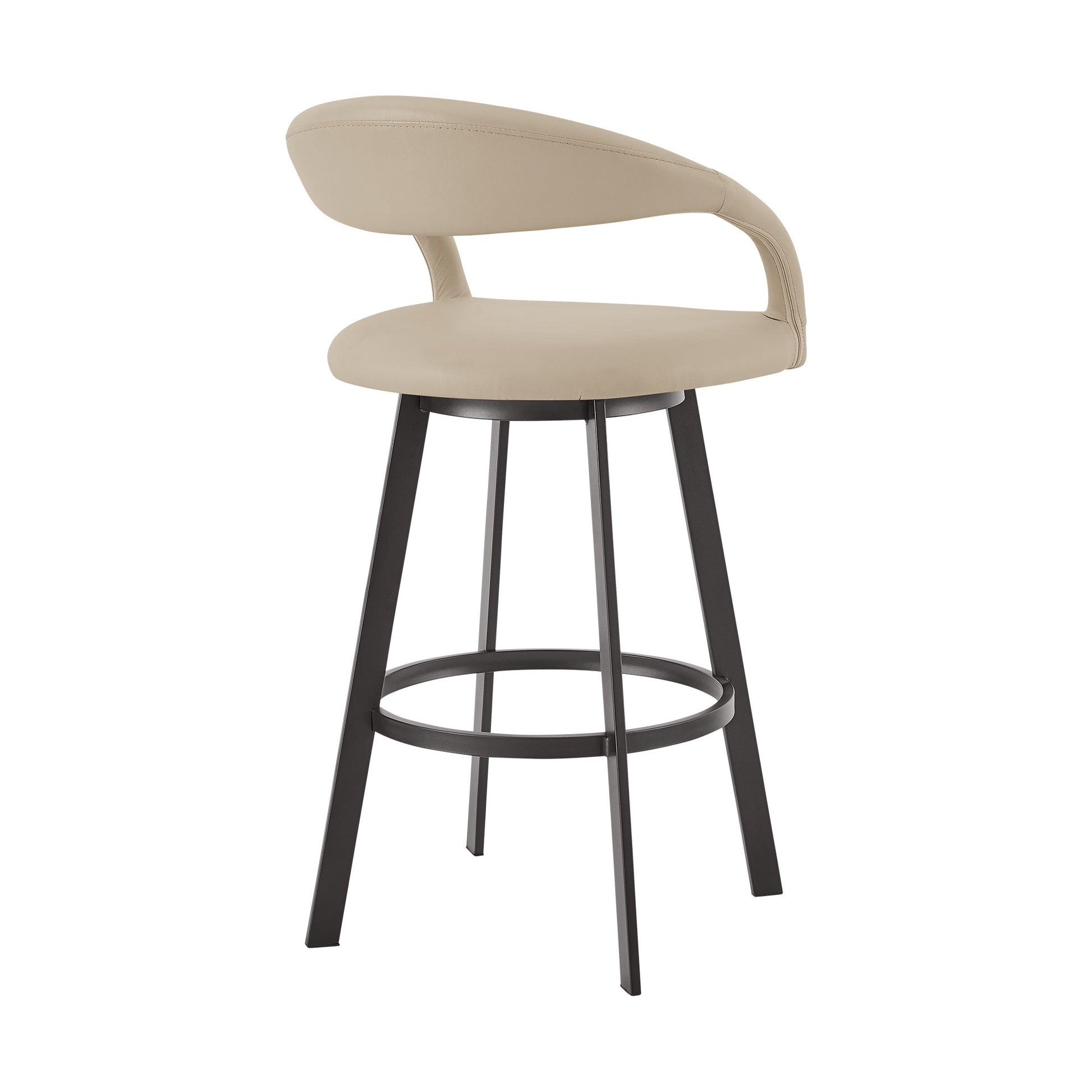 Beige & Black Faux Leather & Iron Low Back Counter Height Swivel Bar Chair