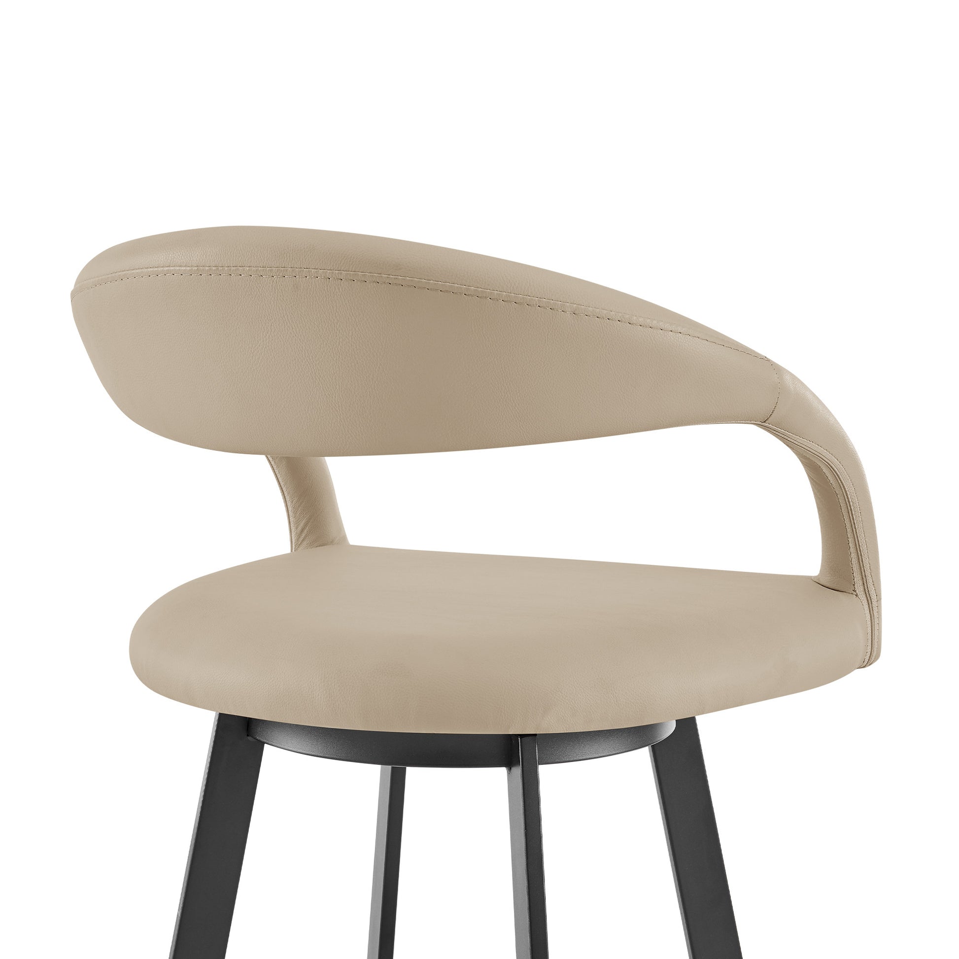 Beige & Black Faux Leather & Iron Low Back Counter Height Swivel Bar Chair