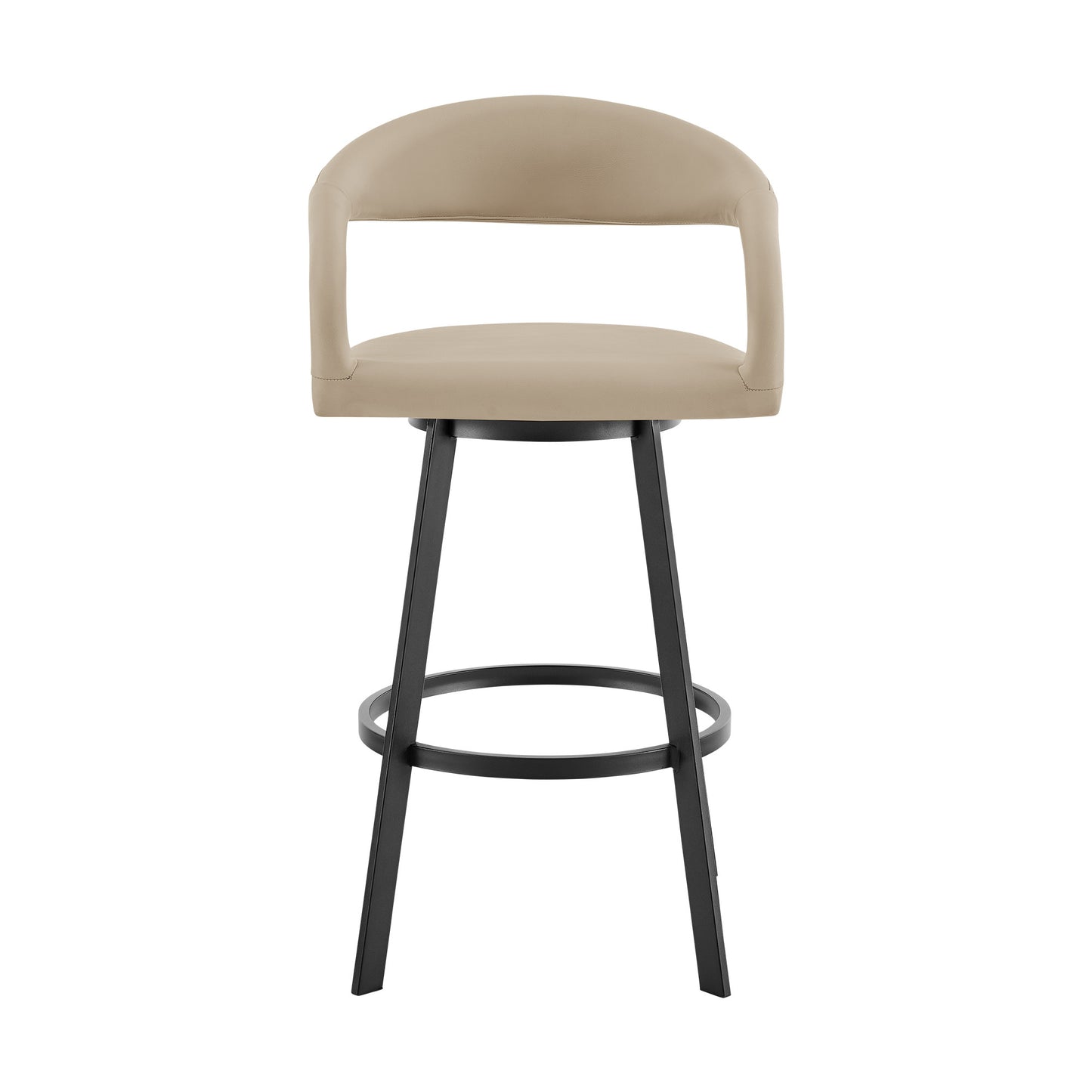 Beige & Black Faux Leather & Iron Low Back Bar Height Swivel Bar Chair