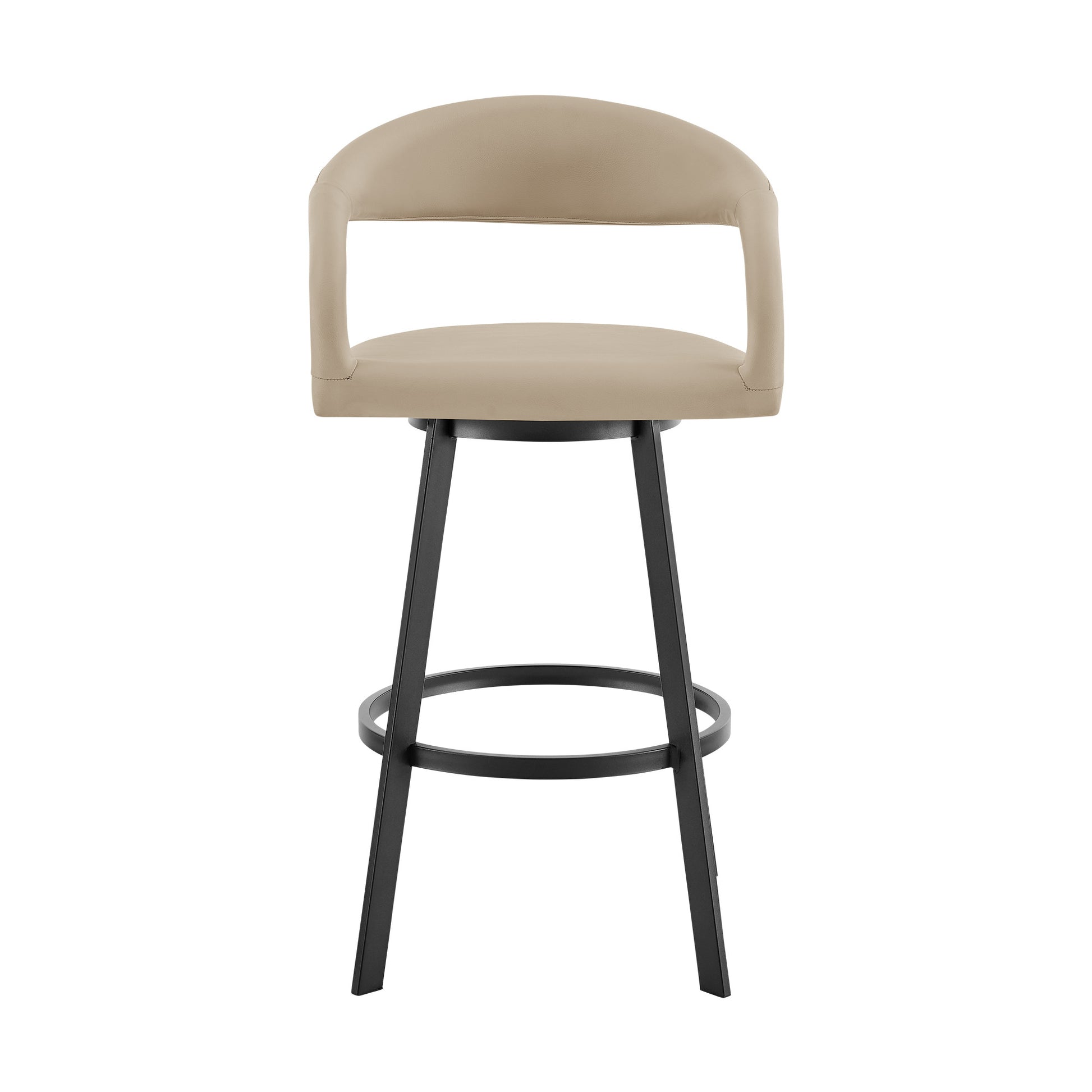 Beige & Black Faux Leather & Iron Low Back Bar Height Swivel Bar Chair