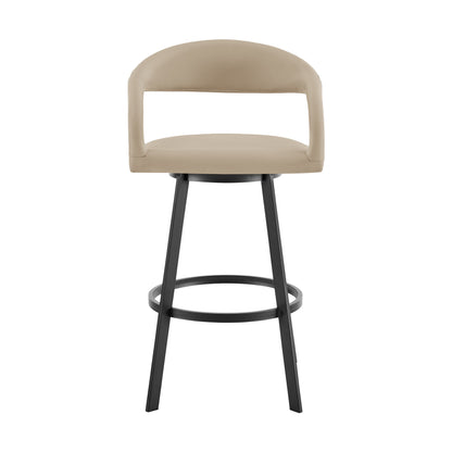 Beige & Black Faux Leather & Iron Low Back Bar Height Swivel Bar Chair
