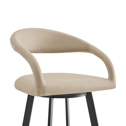 Beige & Black Faux Leather & Iron Low Back Bar Height Swivel Bar Chair