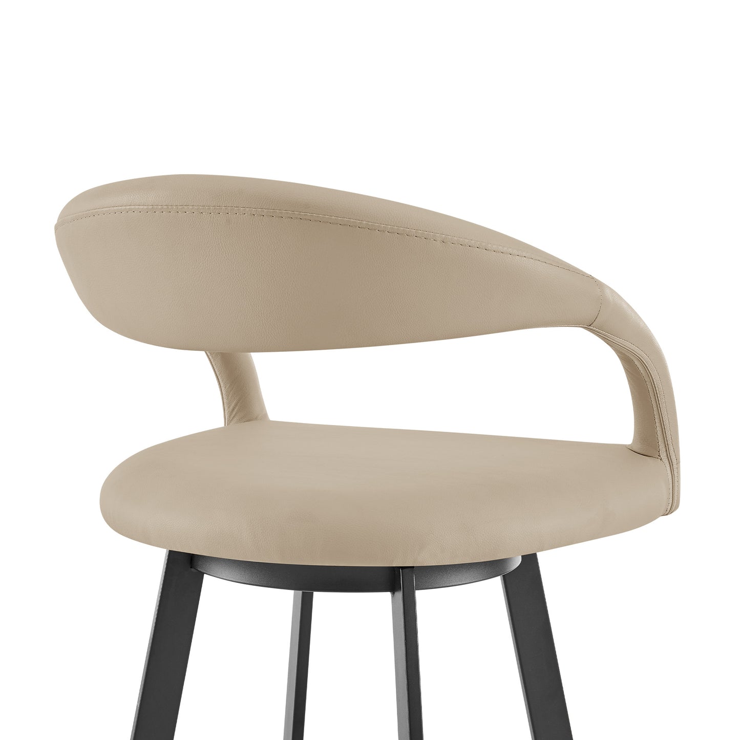 Beige & Black Faux Leather & Iron Low Back Bar Height Swivel Bar Chair