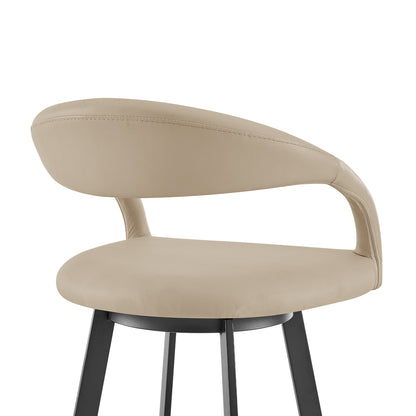 Beige & Black Faux Leather & Iron Low Back Bar Height Swivel Bar Chair