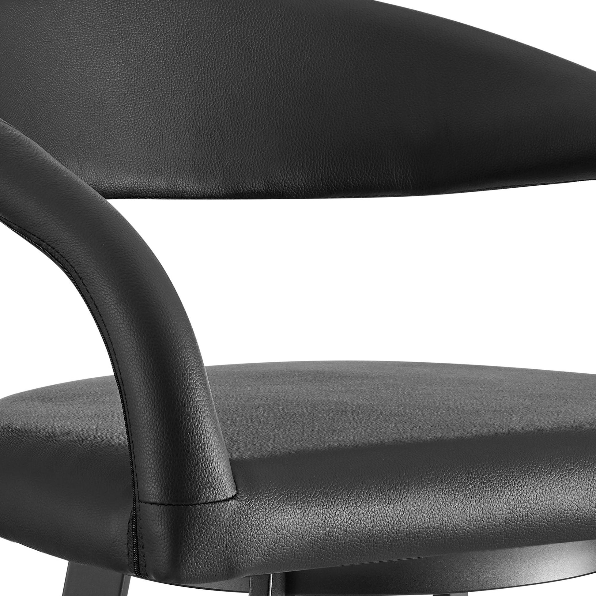 Black Faux Leather & Iron Low Back Counter Height Swivel Bar Chair