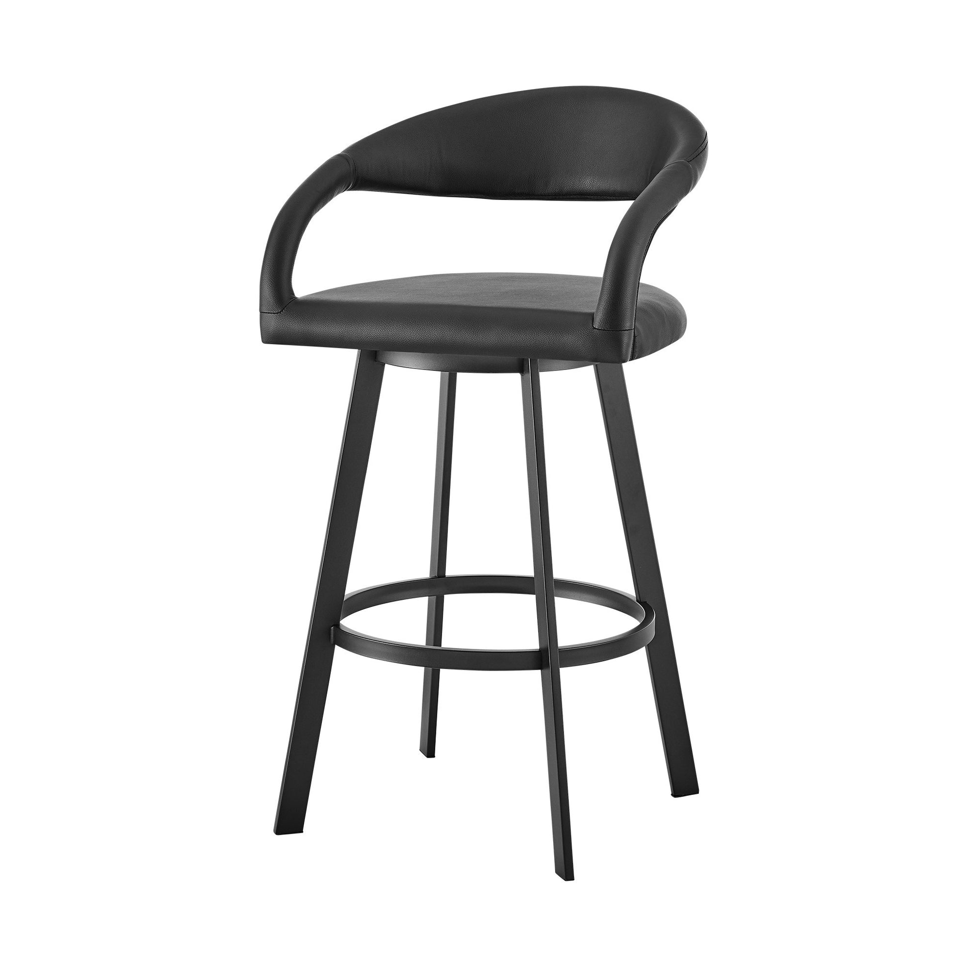 Black Faux Leather & Iron Low Back Bar Height Swivel Bar Chair
