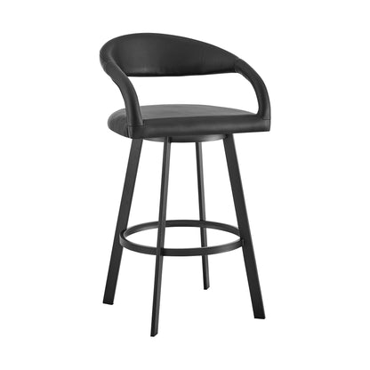 Black Faux Leather & Iron Low Back Bar Height Swivel Bar Chair