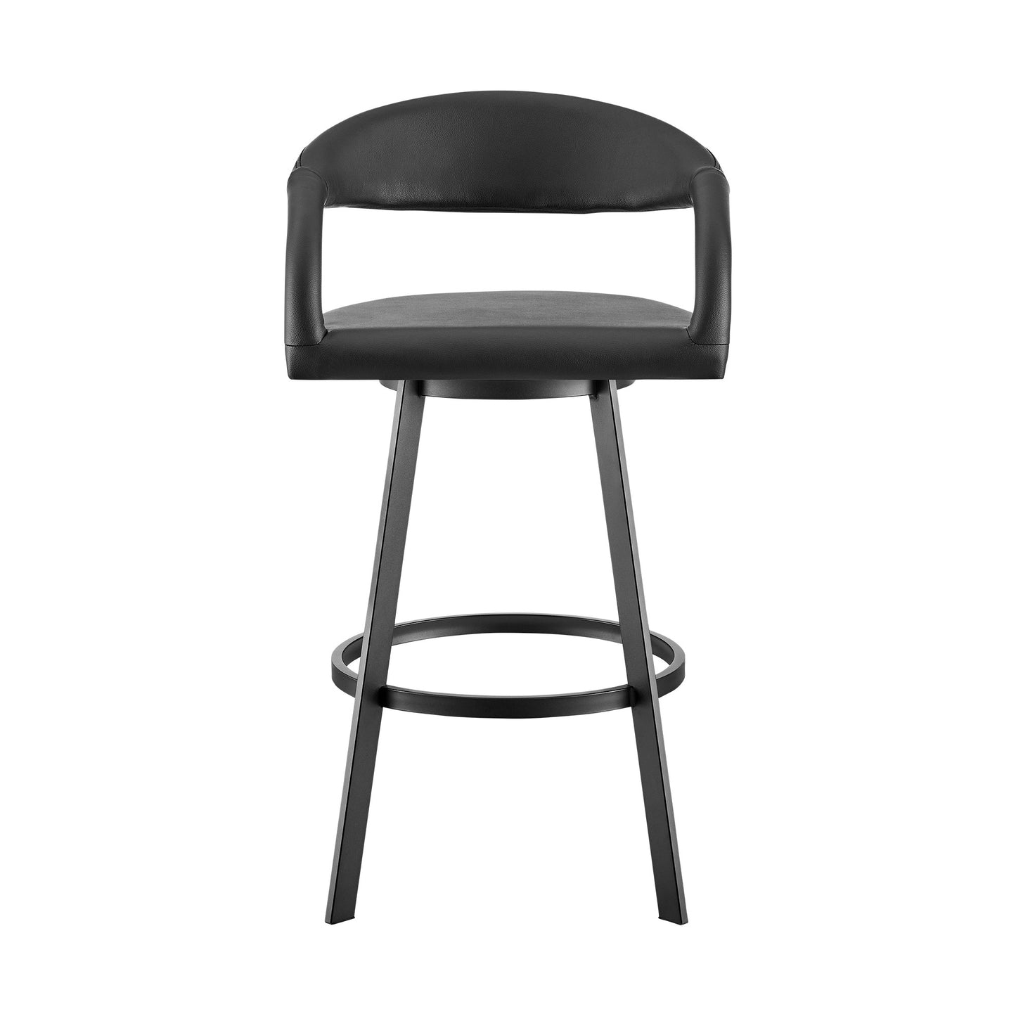 Black Faux Leather & Iron Low Back Bar Height Swivel Bar Chair