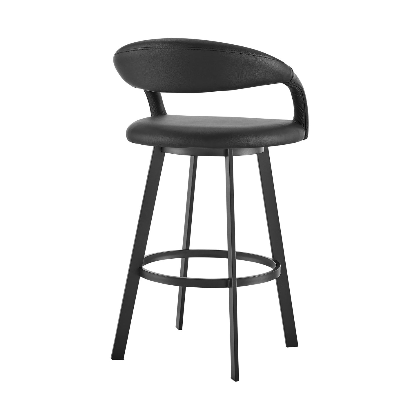 Black Faux Leather & Iron Low Back Bar Height Swivel Bar Chair