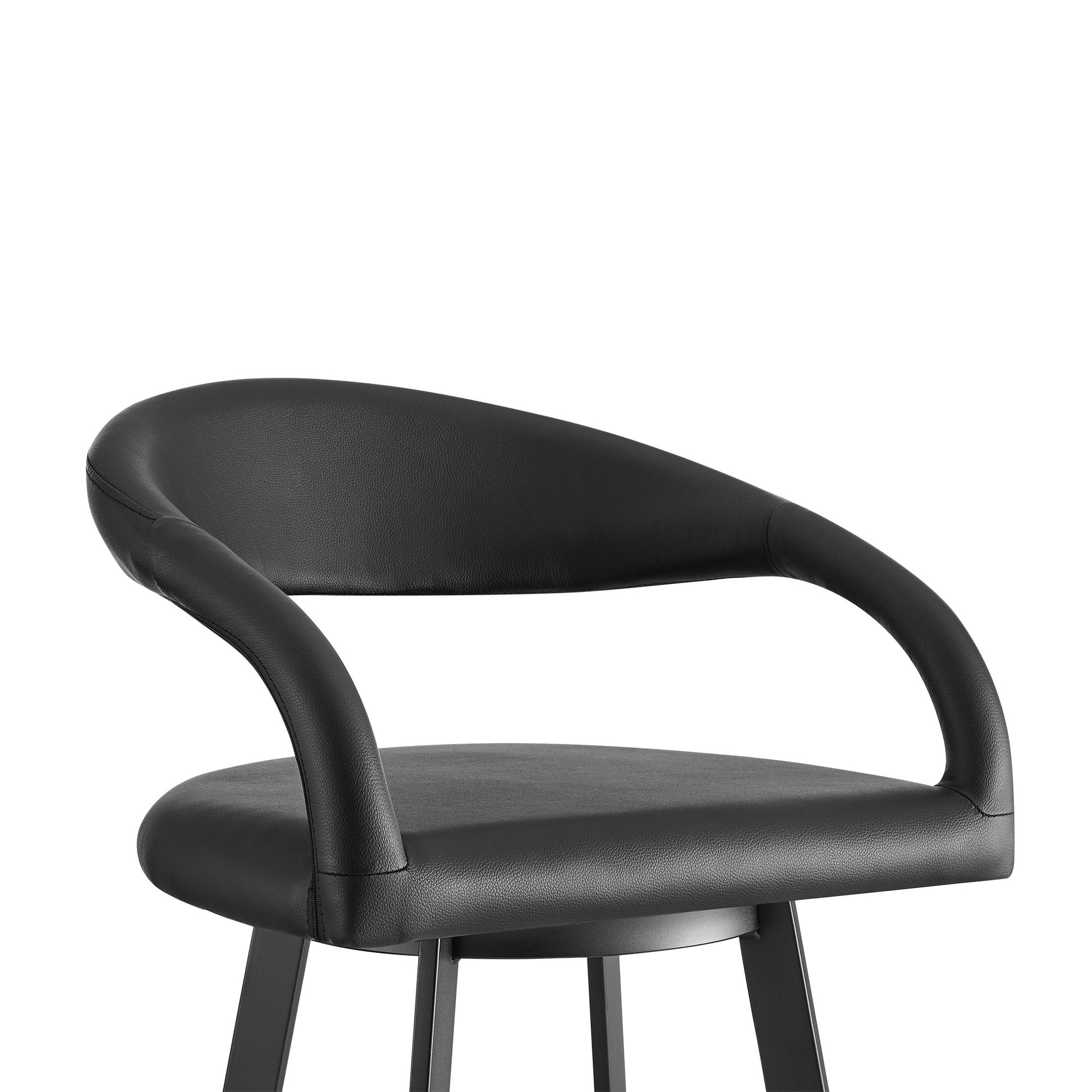 Black Faux Leather & Iron Low Back Bar Height Swivel Bar Chair
