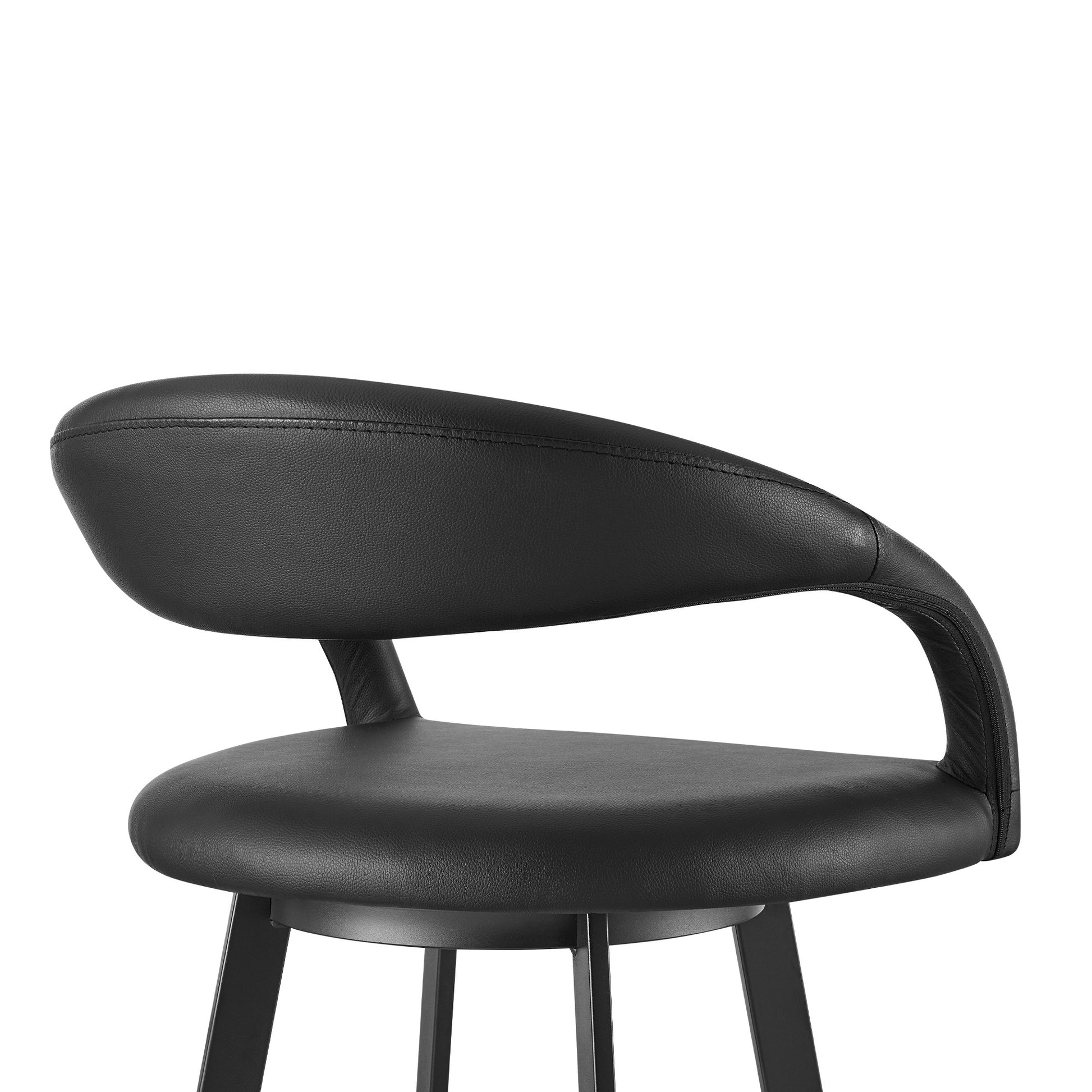 Black Faux Leather & Iron Low Back Bar Height Swivel Bar Chair