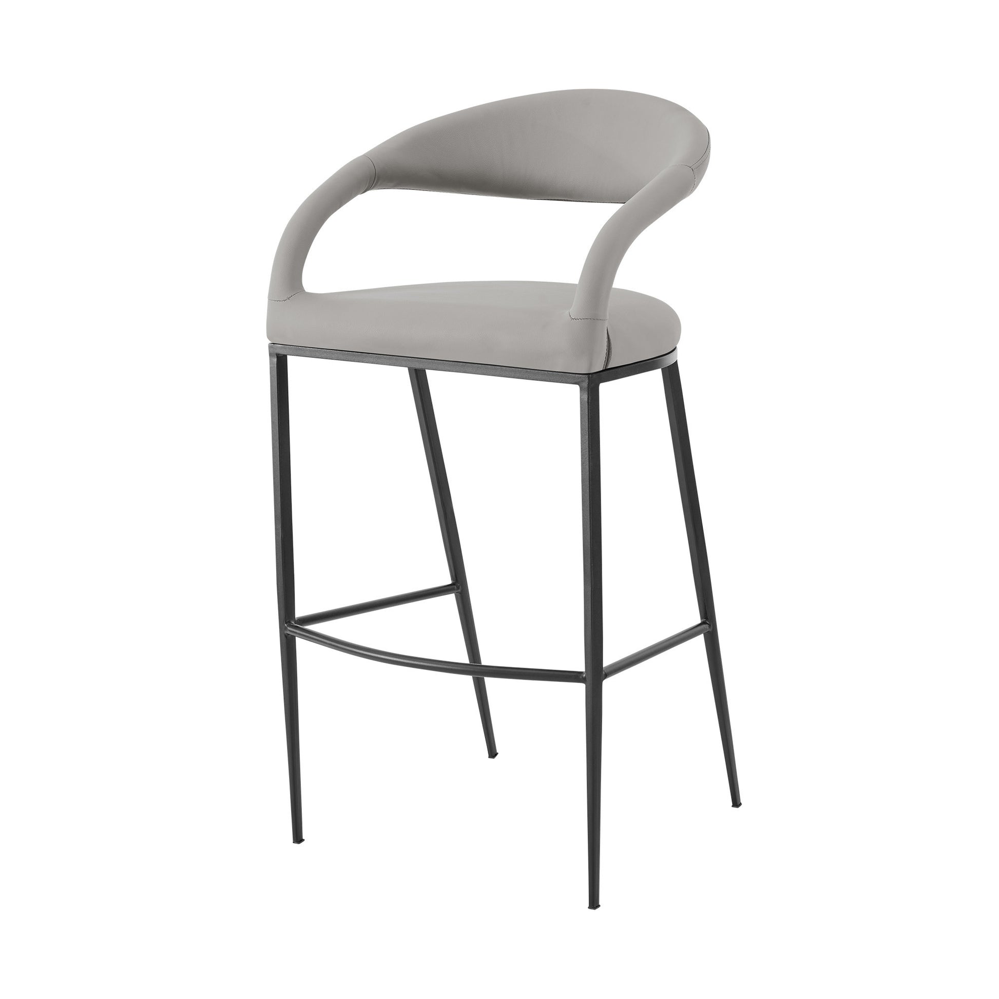 Light Gray & Black Faux Leather & Iron Low Back Bar Height Bar Chair