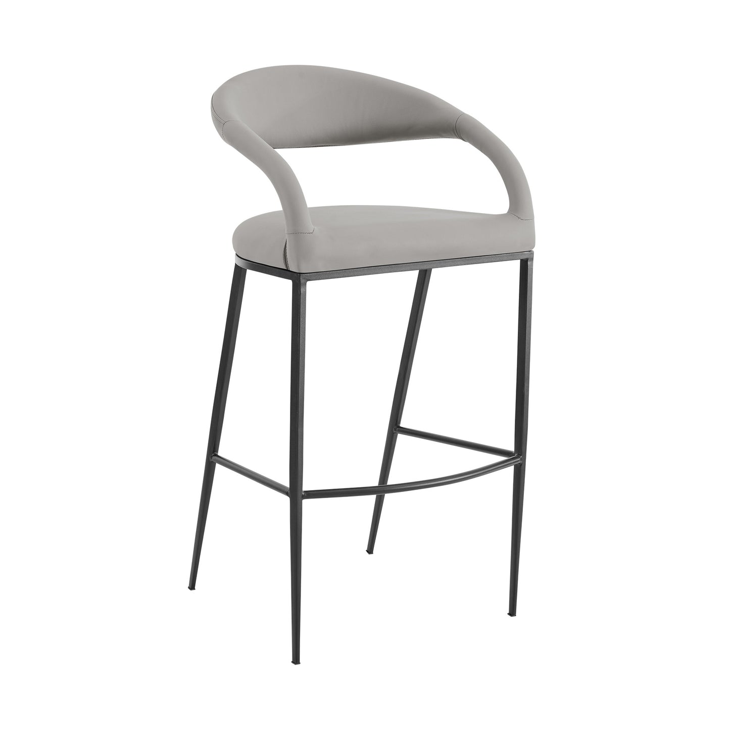 Light Gray & Black Faux Leather & Iron Low Back Bar Height Bar Chair