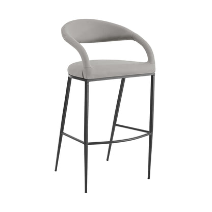 Light Gray & Black Faux Leather & Iron Low Back Bar Height Bar Chair