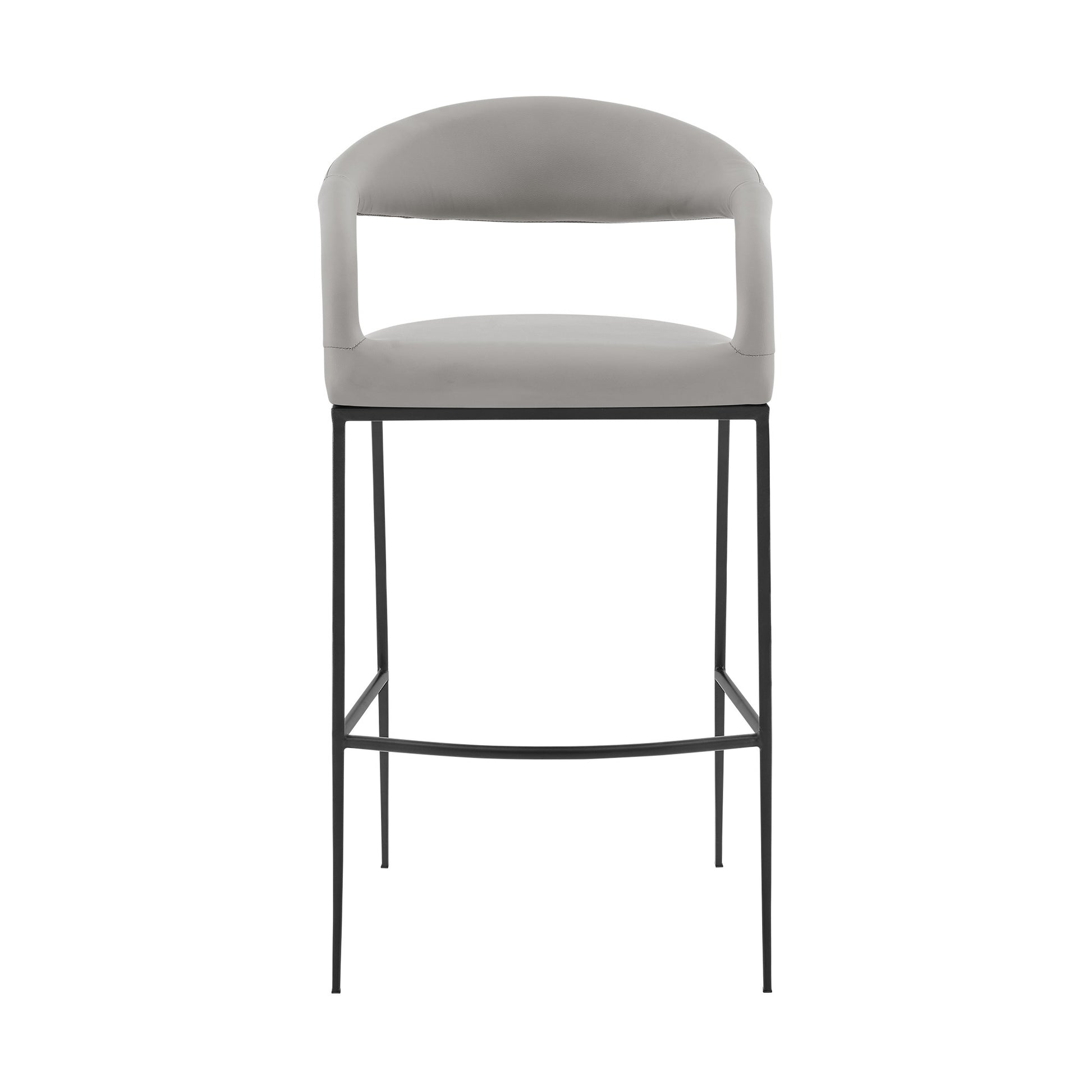 Light Gray & Black Faux Leather & Iron Low Back Bar Height Bar Chair