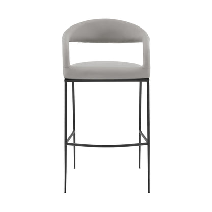 Light Gray & Black Faux Leather & Iron Low Back Bar Height Bar Chair
