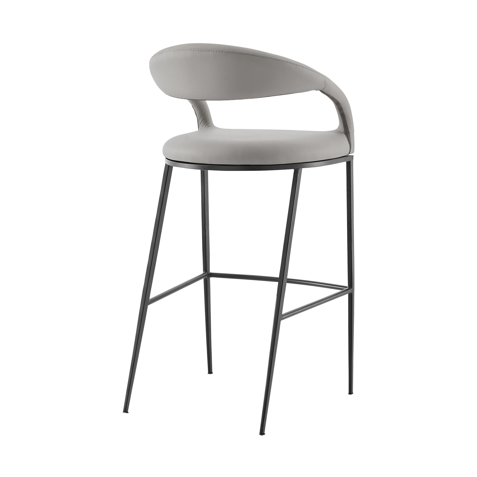 Light Gray & Black Faux Leather & Iron Low Back Bar Height Bar Chair