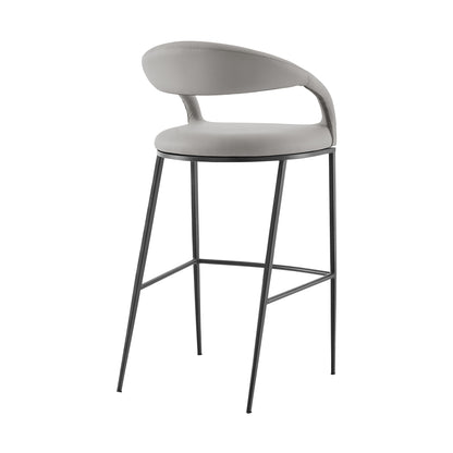 Light Gray & Black Faux Leather & Iron Low Back Bar Height Bar Chair