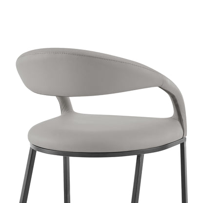 Light Gray & Black Faux Leather & Iron Low Back Bar Height Bar Chair