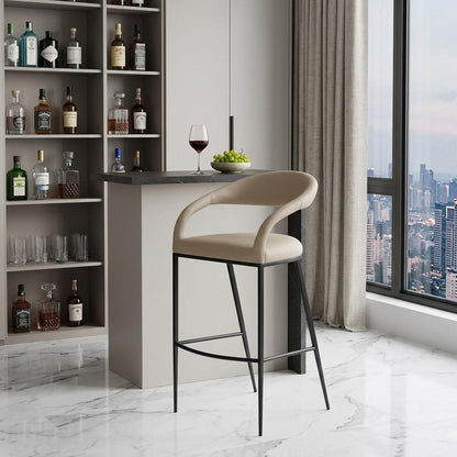 Beige & Black Faux Leather & Iron Low Back Bar Height Bar Chair