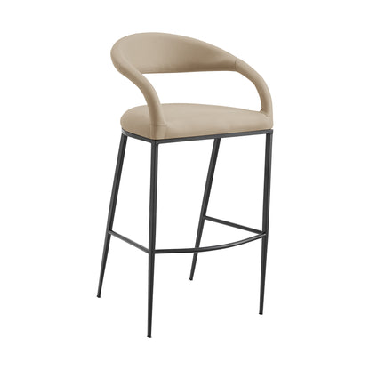 Beige & Black Faux Leather & Iron Low Back Bar Height Bar Chair