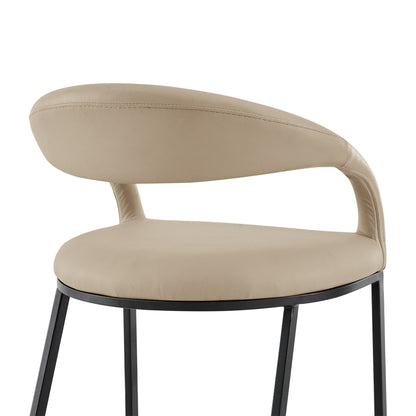 Beige & Black Faux Leather & Iron Low Back Bar Height Bar Chair