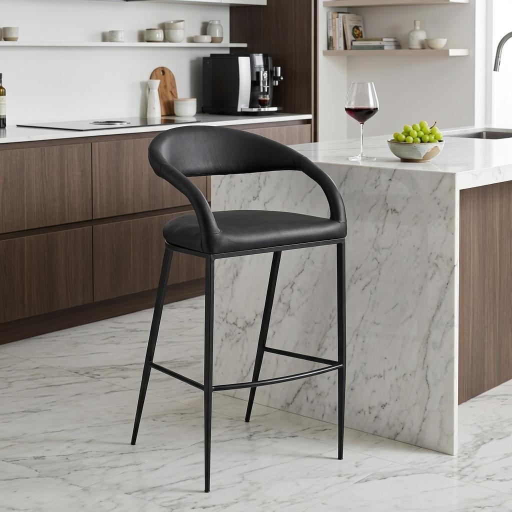 Black Faux Leather & Iron Low Back Counter Height Bar Chair