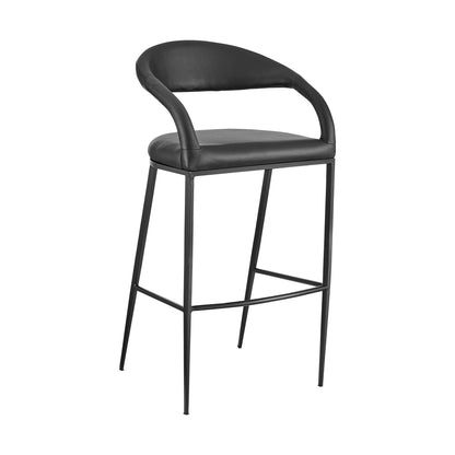 Black Faux Leather & Iron Low Back Counter Height Bar Chair