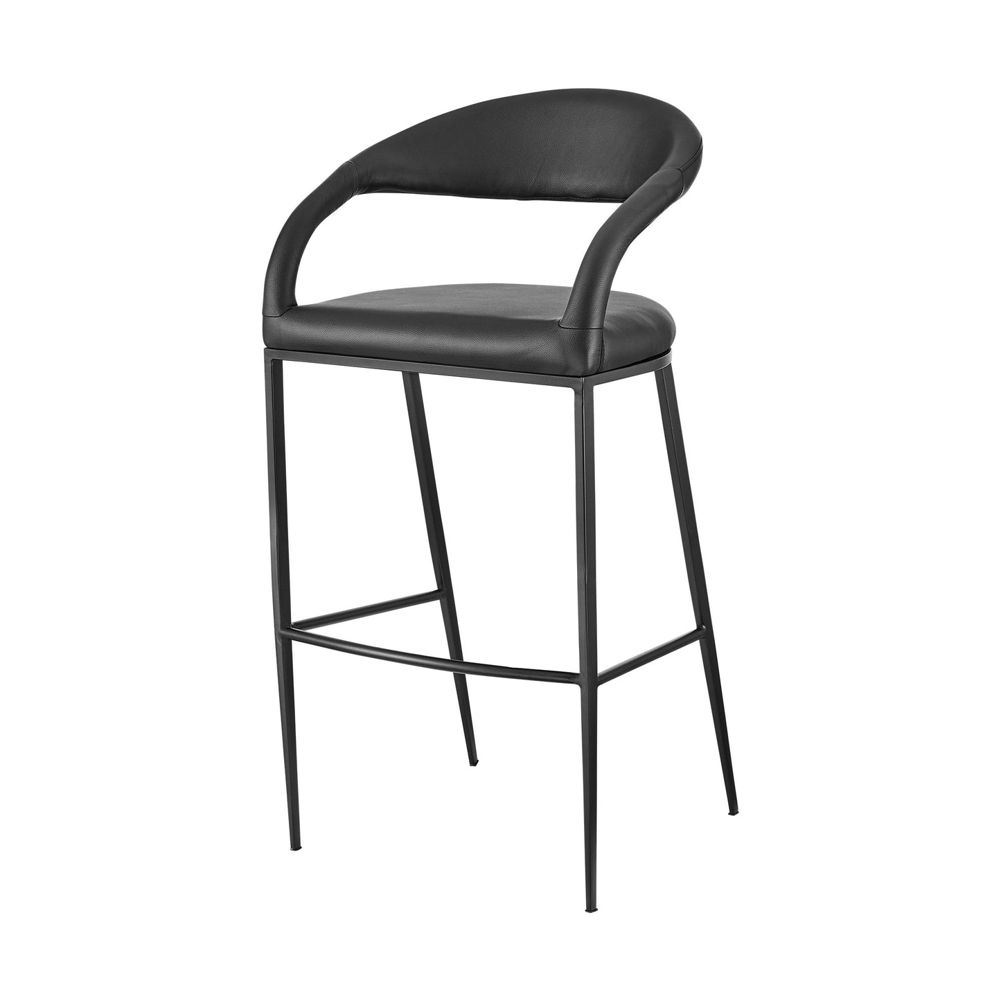 Black Faux Leather & Iron Low Back Bar Height Bar Chair