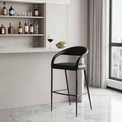 Black Faux Leather & Iron Low Back Bar Height Bar Chair