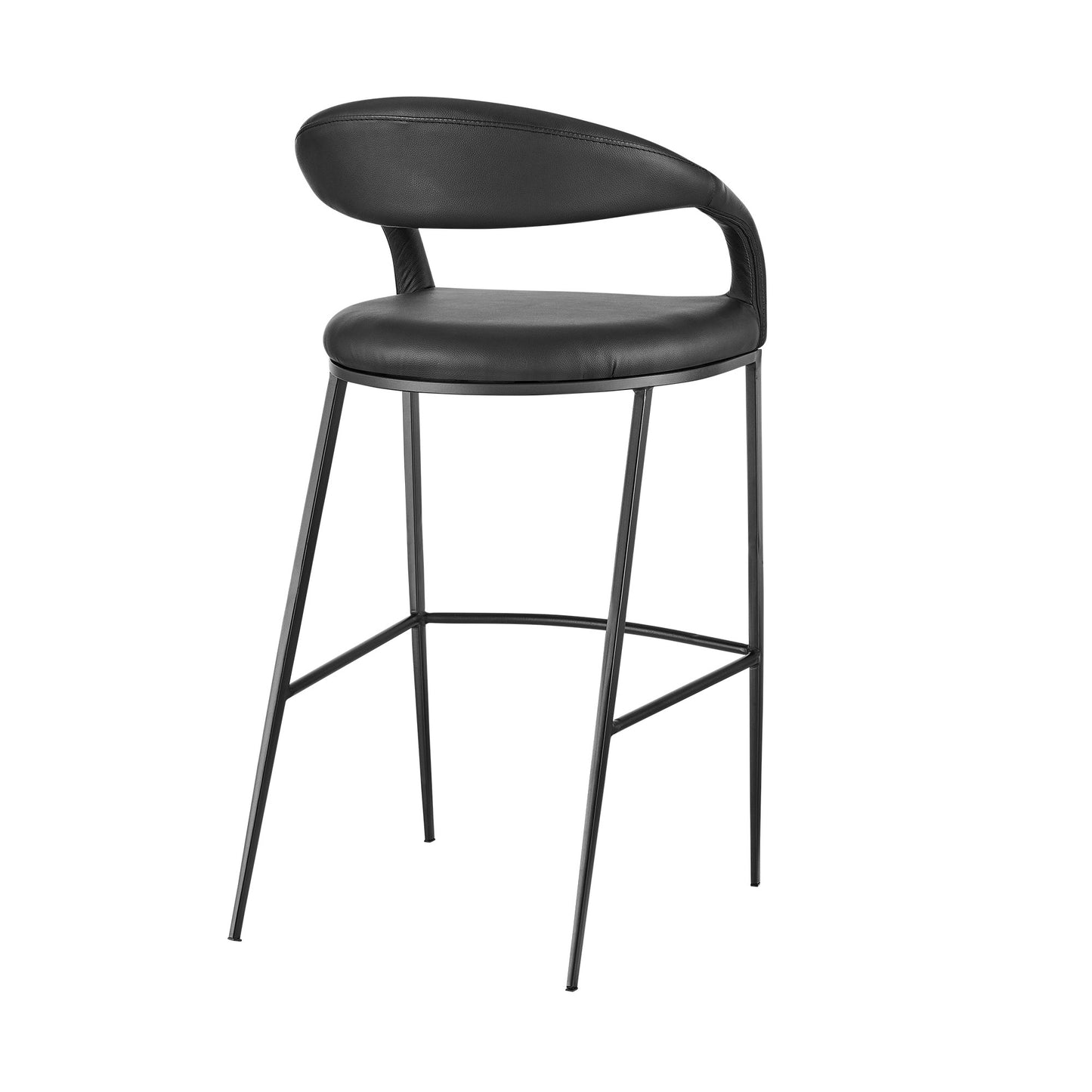 Black Faux Leather & Iron Low Back Bar Height Bar Chair