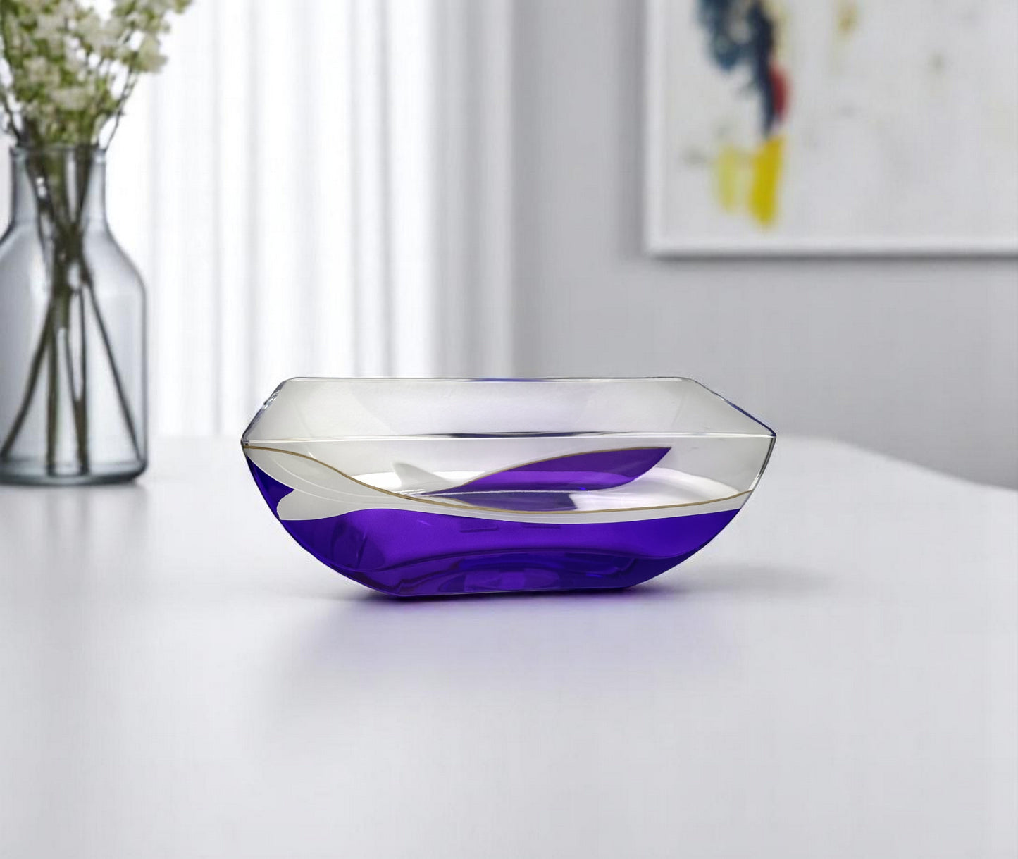 Clear And Purple Crystal Novelty Centerpiece Bowl