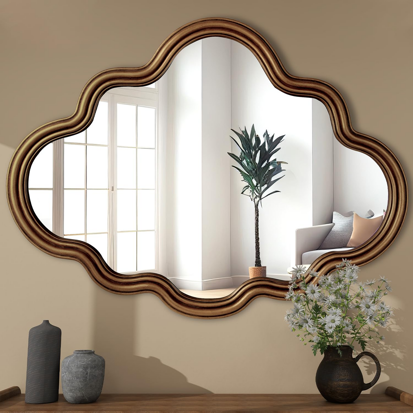 Gold Scalloped Metal Framed Accent Mirror