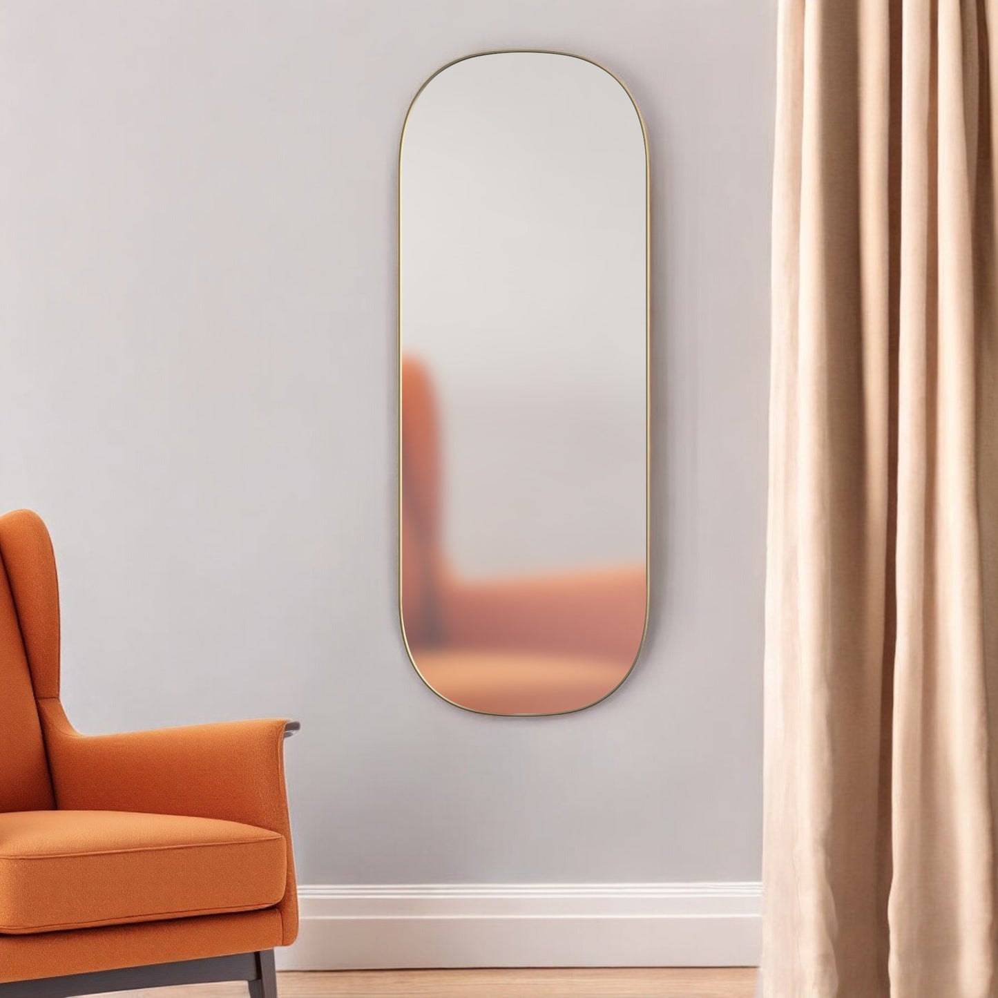 Gold Oval Framed Full Length Hanging Mirror