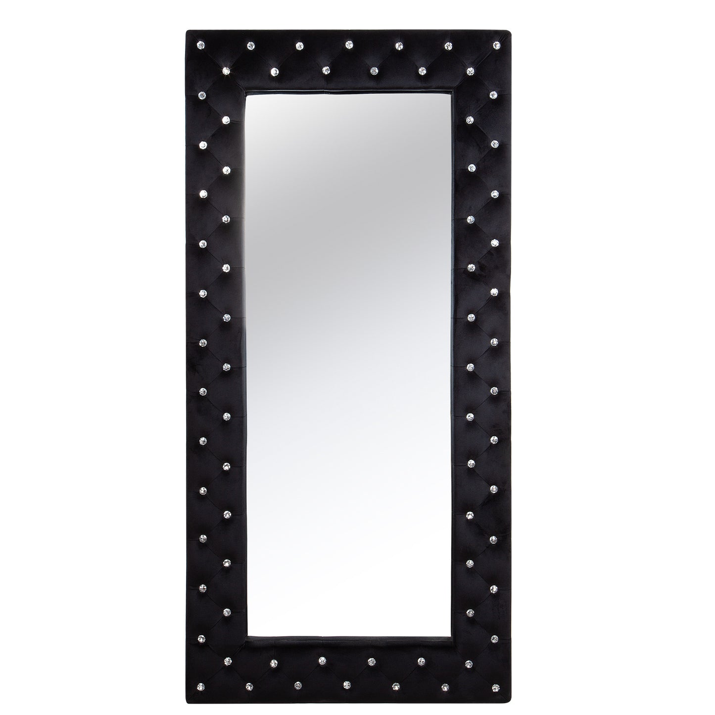 Black Wood and Faux Crystal Framed Freestanding and Wall Mount Standing Mirror