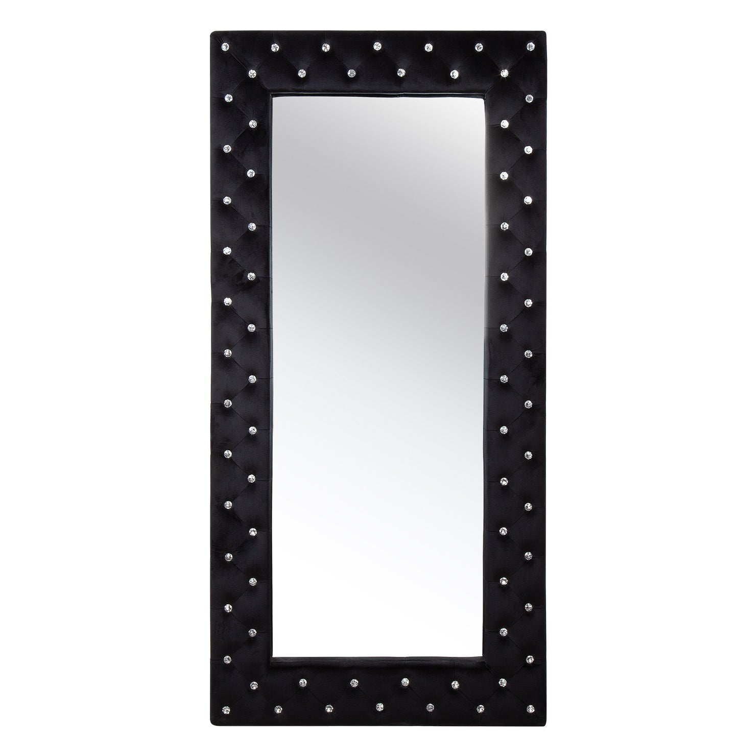 Black Wood and Faux Crystal Framed Freestanding and Wall Mount Standing Mirror