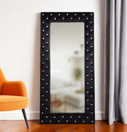 Black Wood and Faux Crystal Framed Freestanding and Wall Mount Standing Mirror