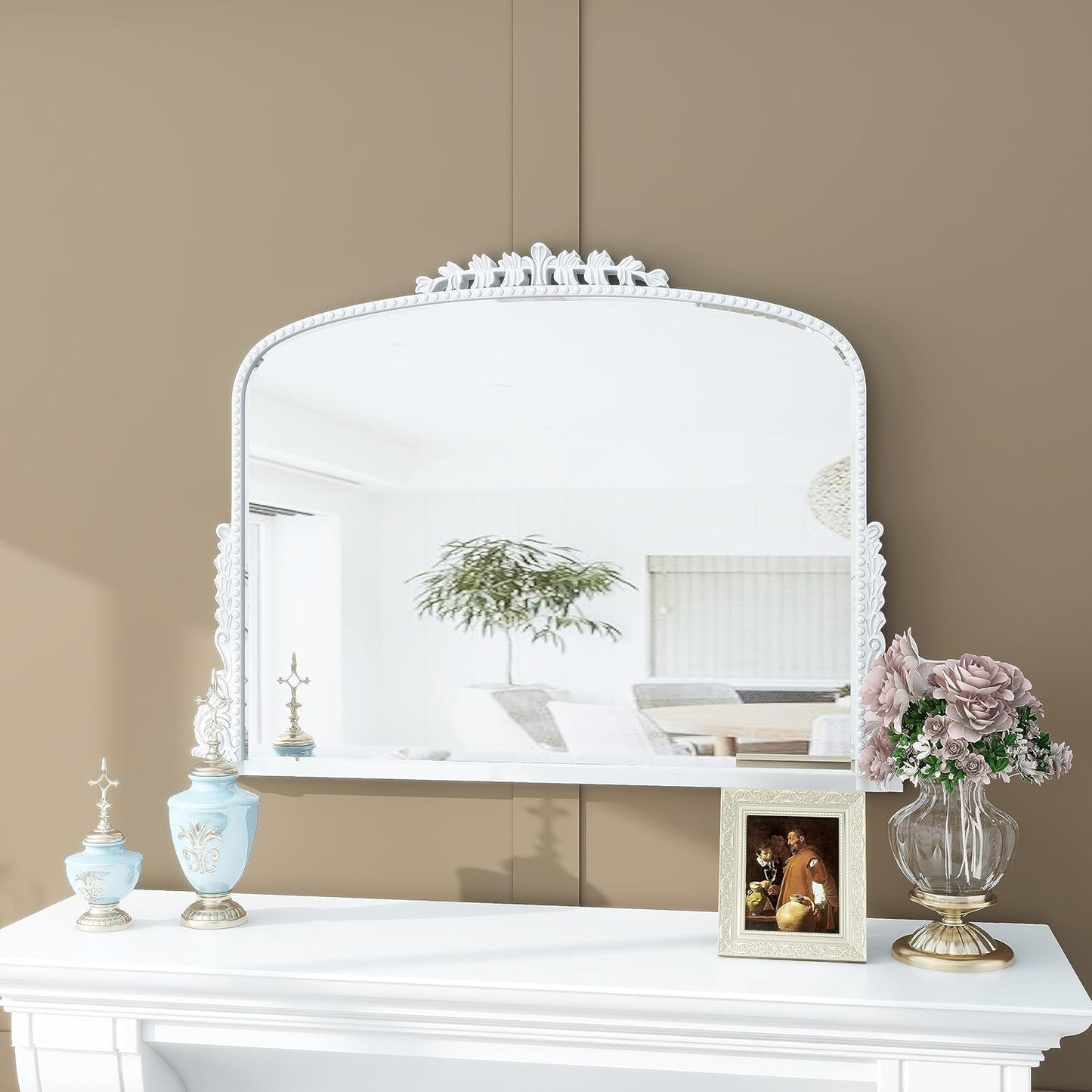 White Arch Framed Accent Mirror