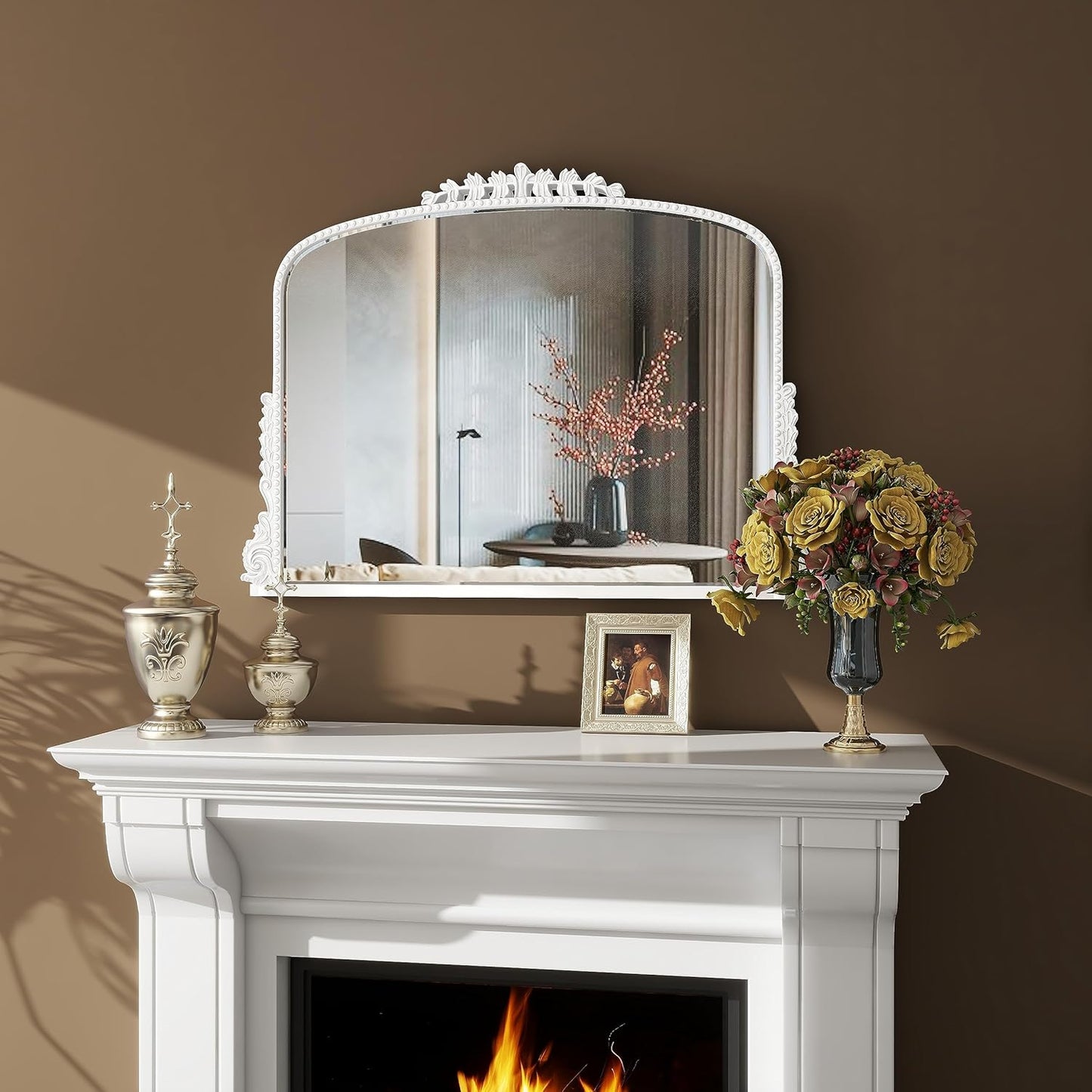 White Arch Framed Accent Mirror