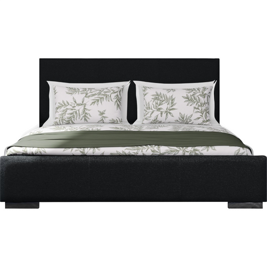 Black Wood Upholstered Queen Bed Frame