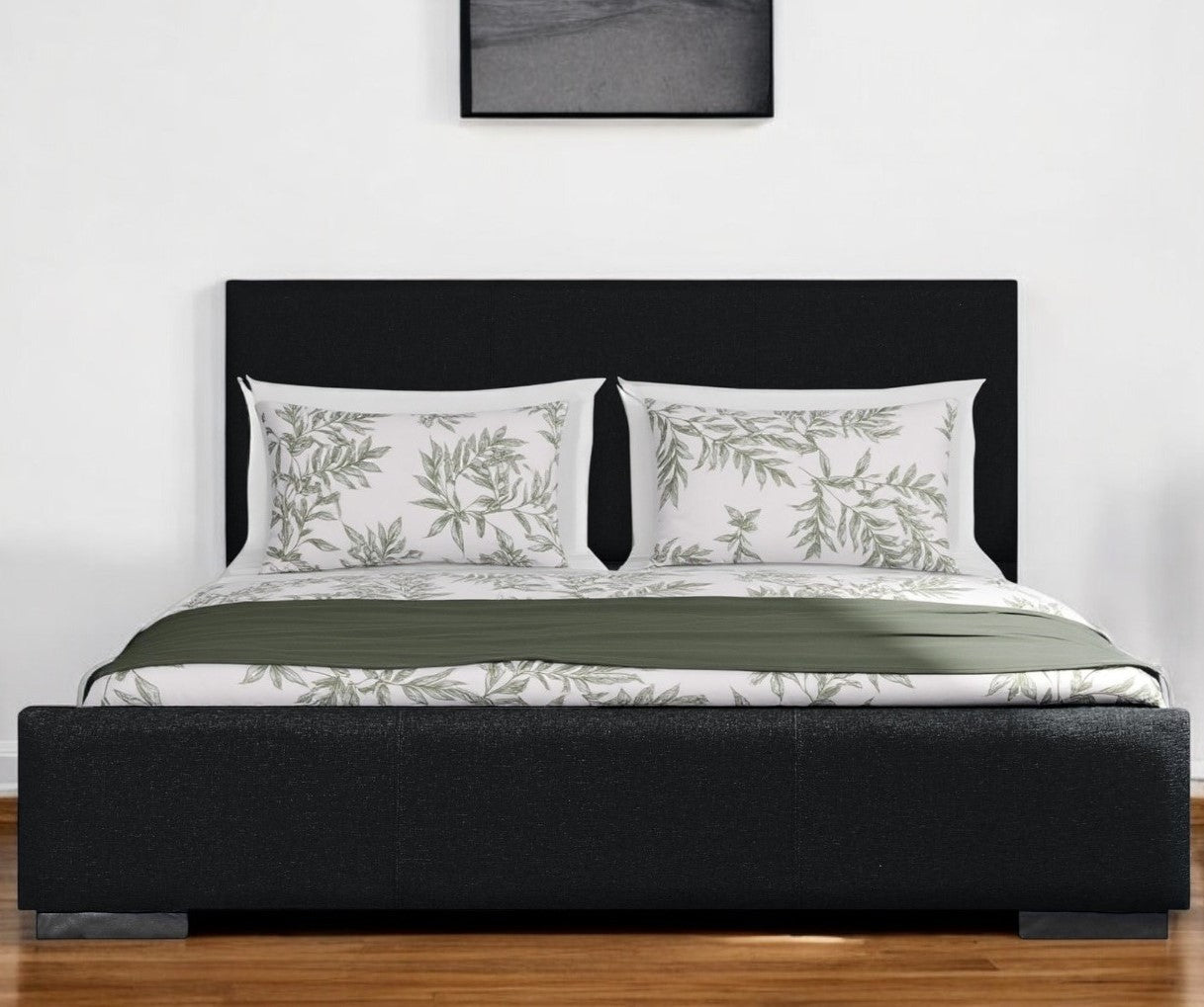 Black Wood Upholstered Queen Bed Frame