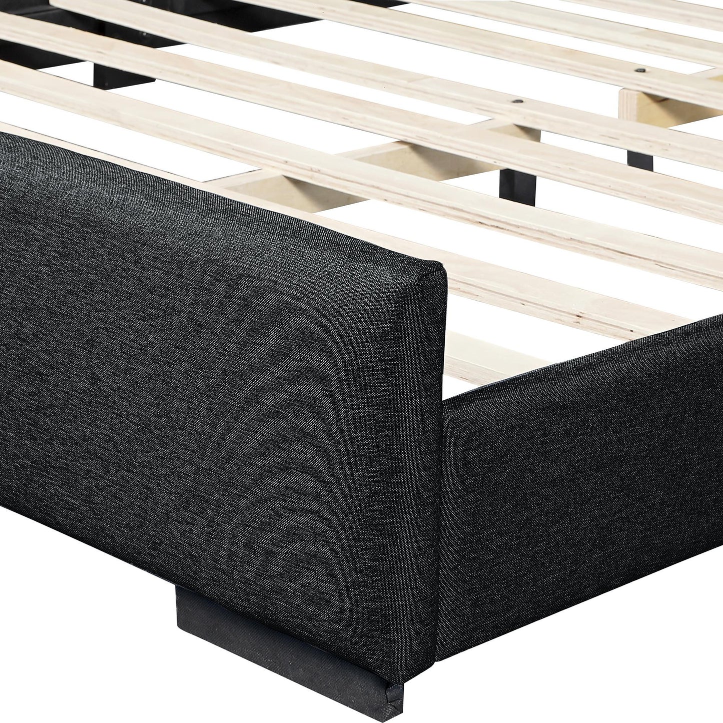 Black Wood Upholstered Queen Bed Frame