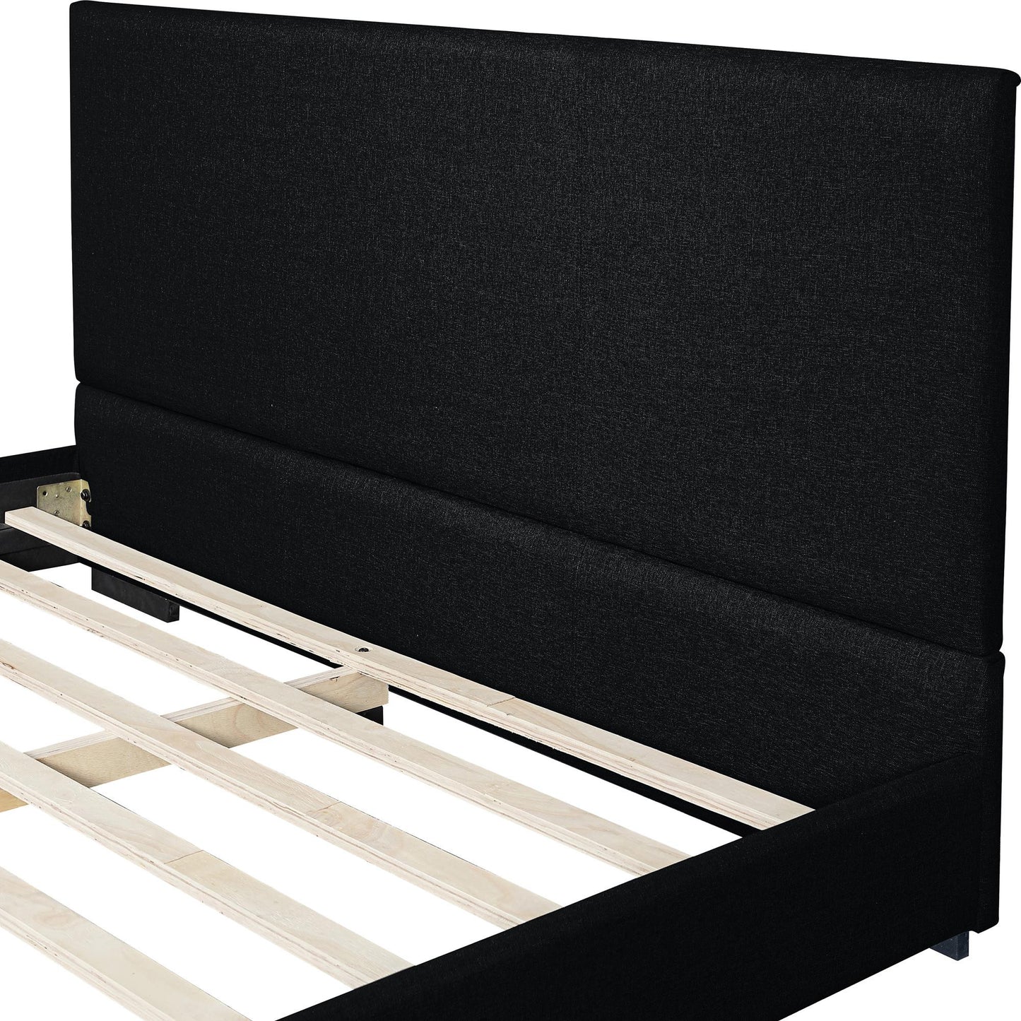 Black Wood Upholstered Queen Bed Frame